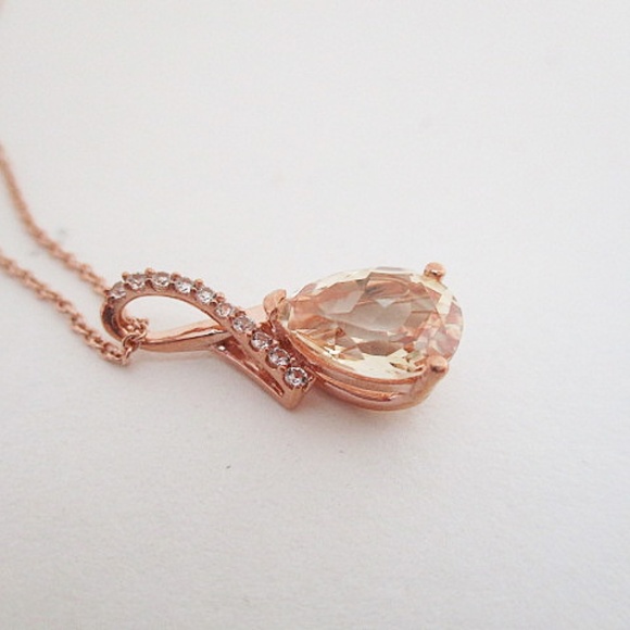 Macy's Rose Gold Pear Shaped Stone Pendant - Sterling Silver - Picture 5 of 9